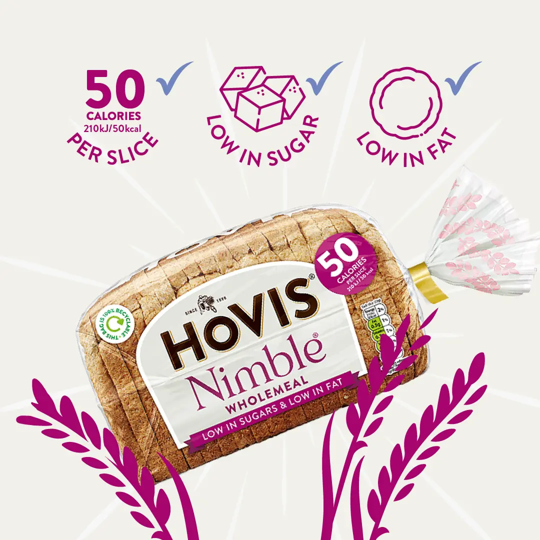 Hovis Nimble bread on top of magenta wheats