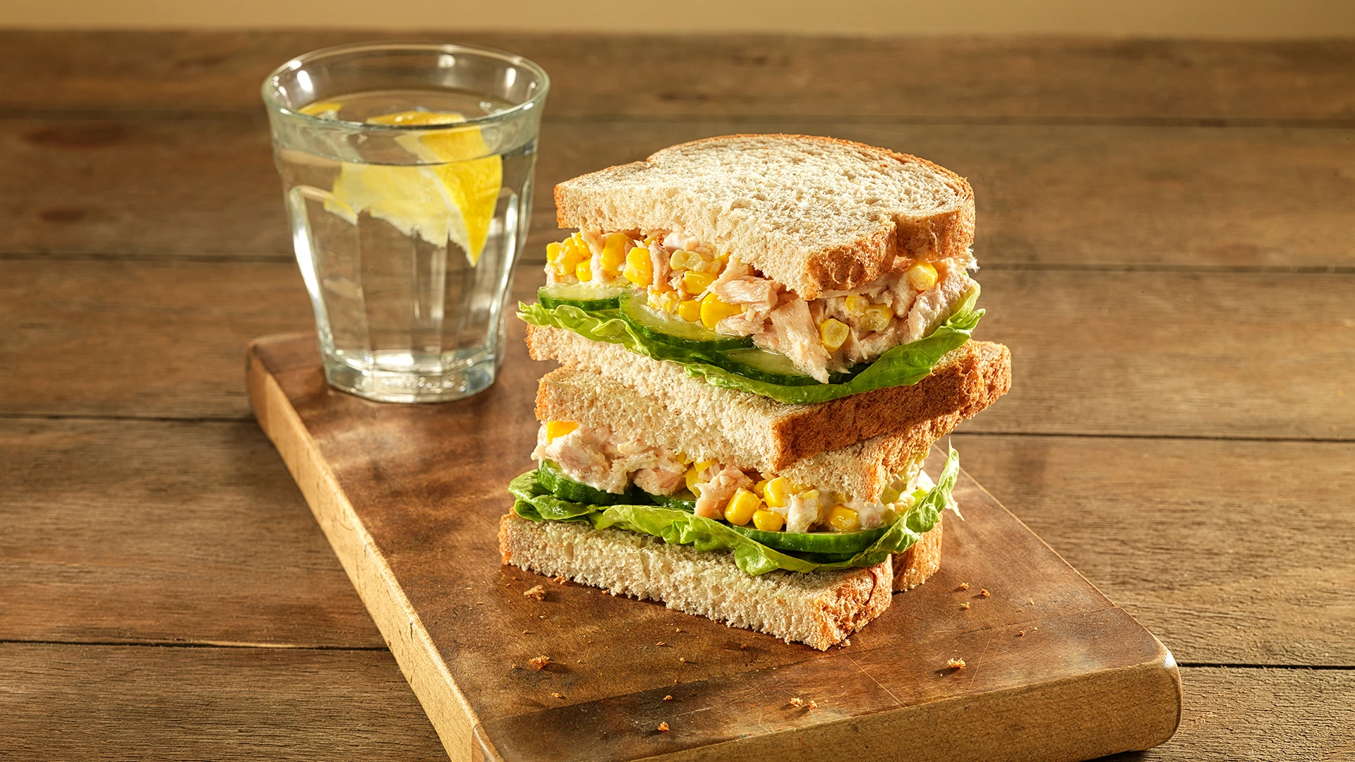 A lettuce, sweetcorn and tuna sandwich using delicious Hovis® Wheatgerm bread. 