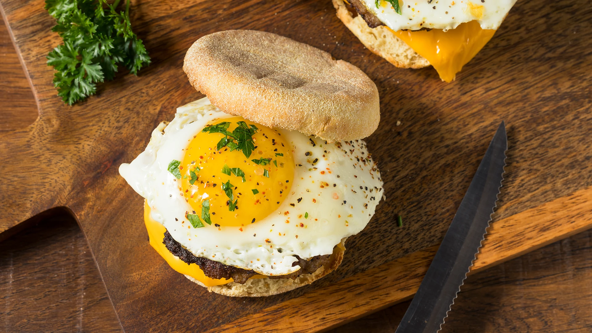 Hovis english white muffins with a fried egg and cheese for a delicious lunch